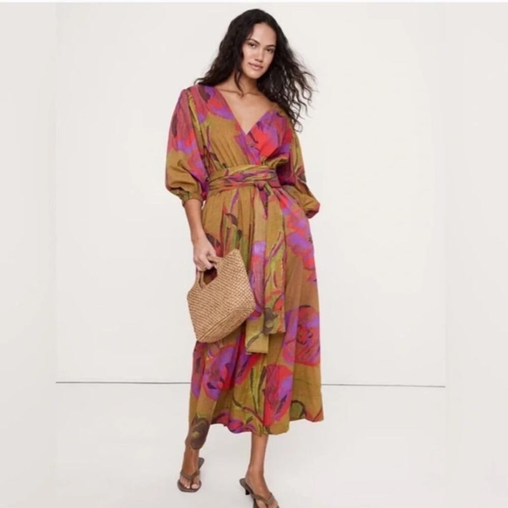 NWT Banana Republic XXL Floral Cotton Wrap Maxi Dress Belted Boho 2026 Style